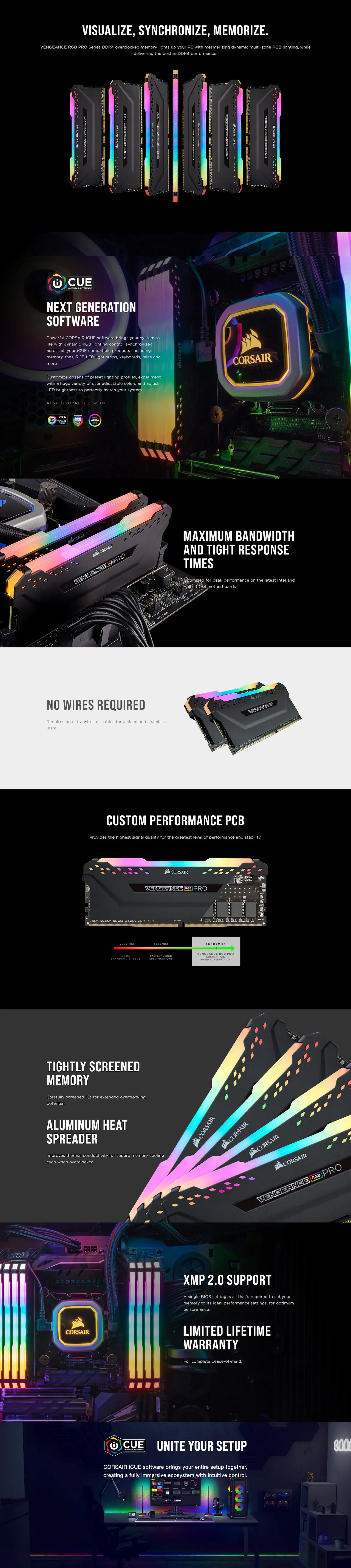 ویژگی‌های رم کورسیر VENGEANCE RGB PRO 8GB DDR4 3200MHz CL16